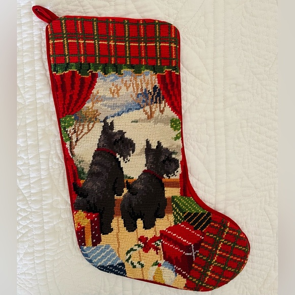 Vintage Scottish terrier Christmas stocking needle point stocking Lillian Vernon - Picture 1 of 8
